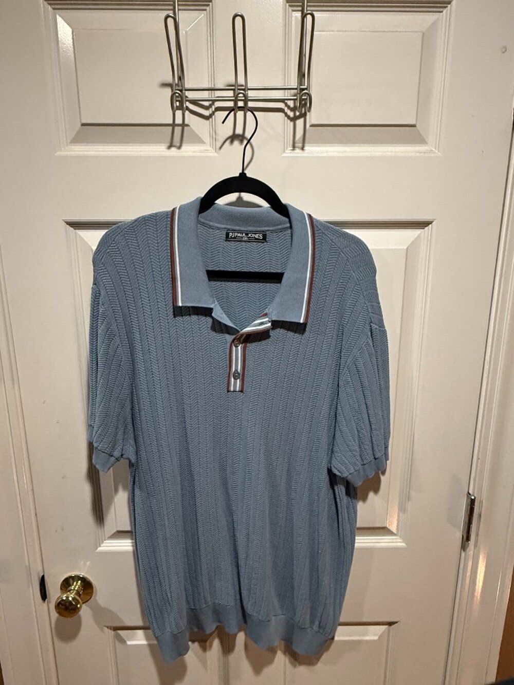 P.J. Paul Jones Men's Knit Polo Sweater Light Blue Textured Short Sleeve XL